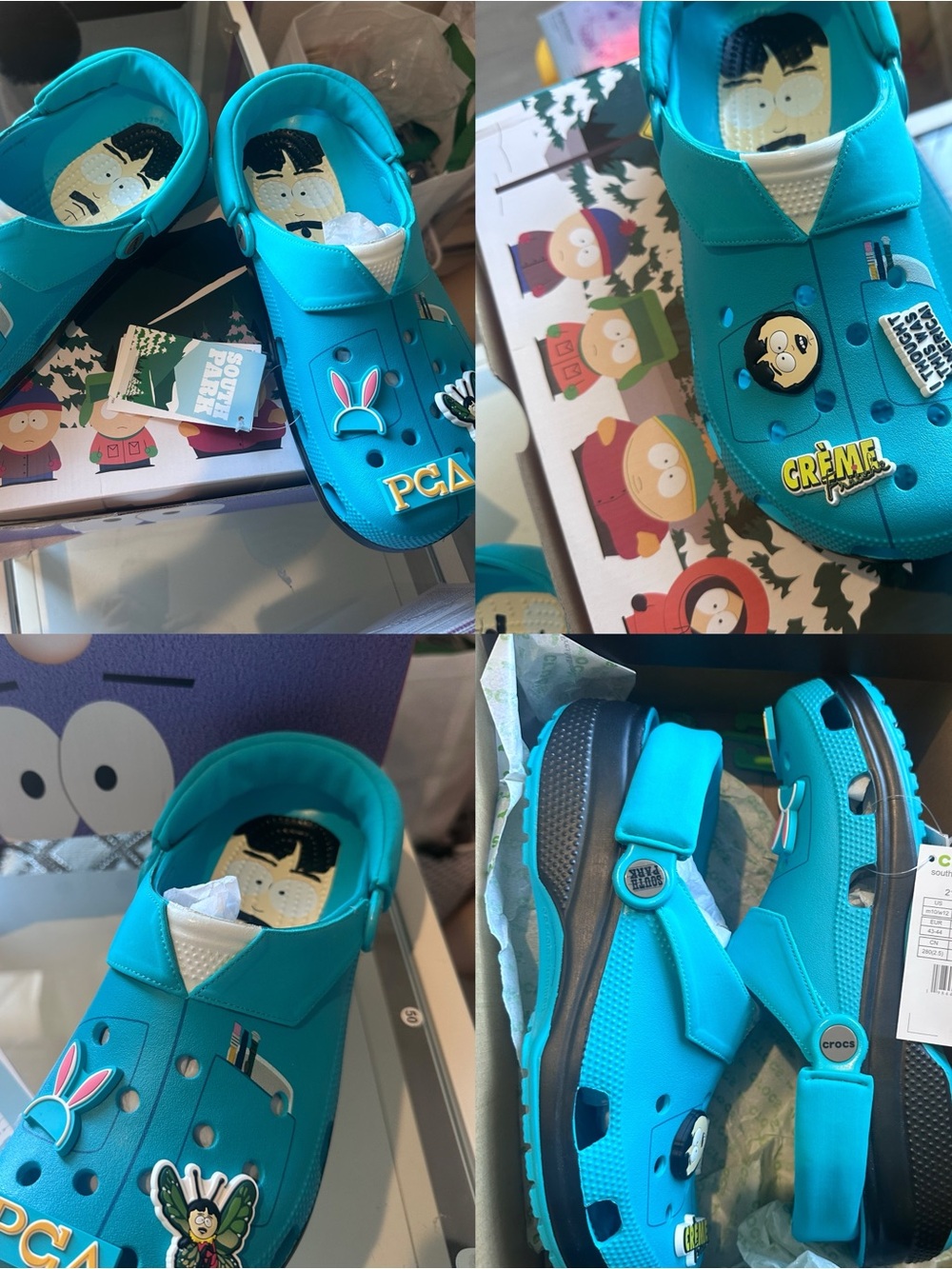 CROCS EXCLUSIVE Teal Slip-On Clogs with South Park Jibbitz Charms